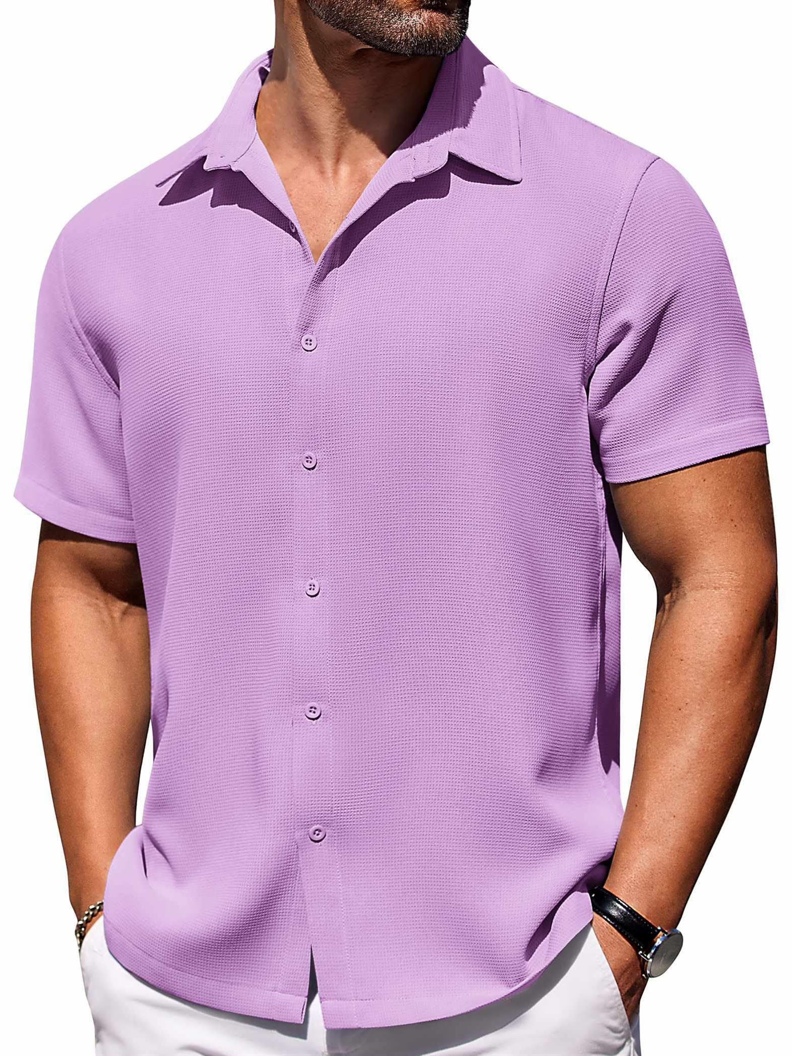 Men's Hawaiian Waffle Fabric Lapel Short Sleeve Shirt