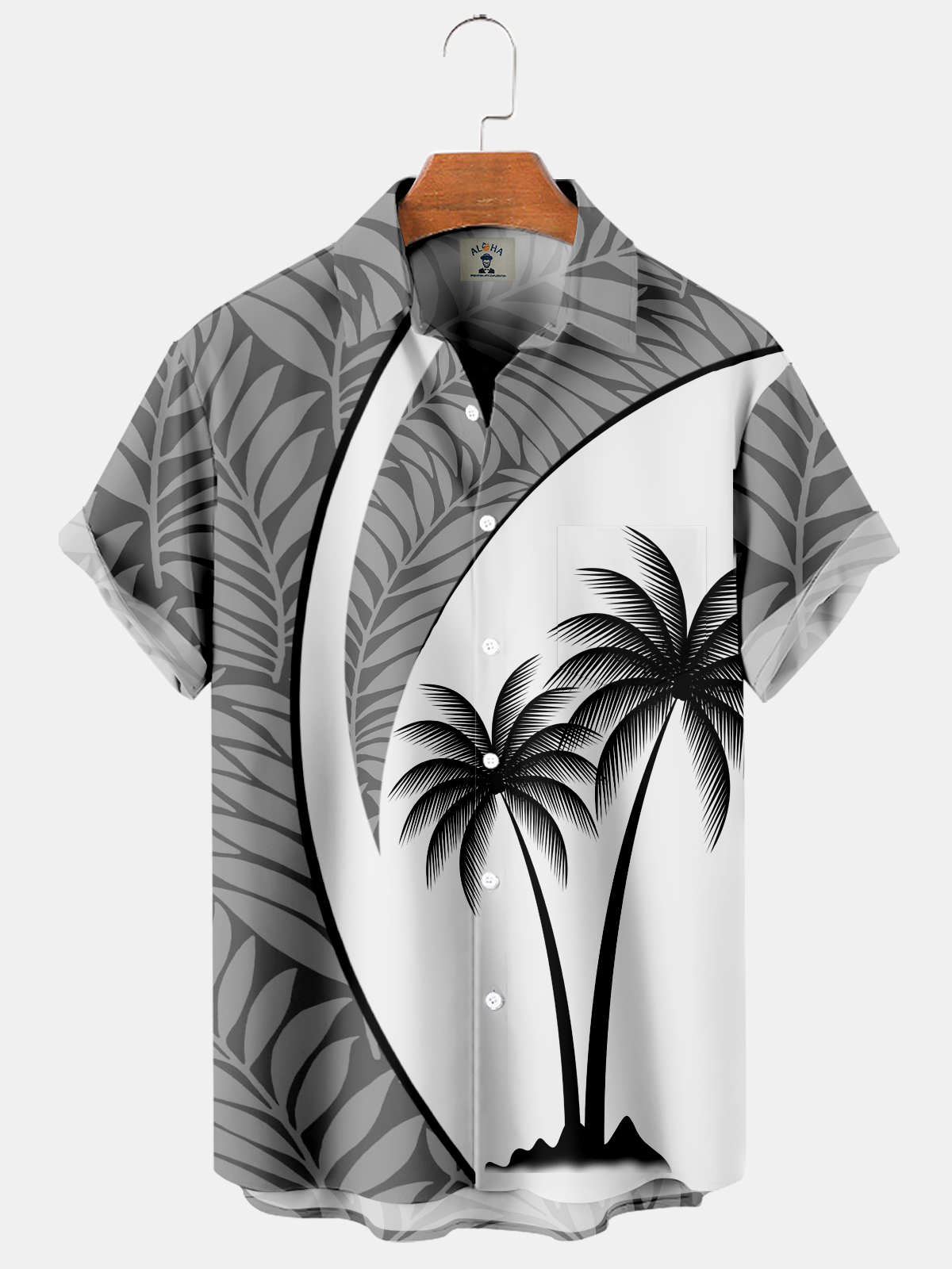 Men's Hawaiian Line Panel Coco Print Short Sleeve Shirt-Garamode