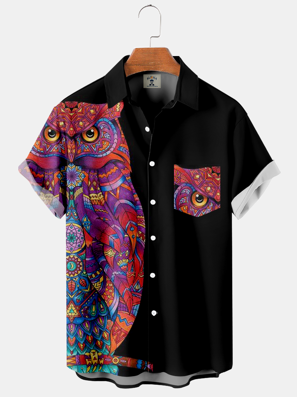 Men's Owl Hawaiian Print Casual Short Sleeve Shirt-Garamode