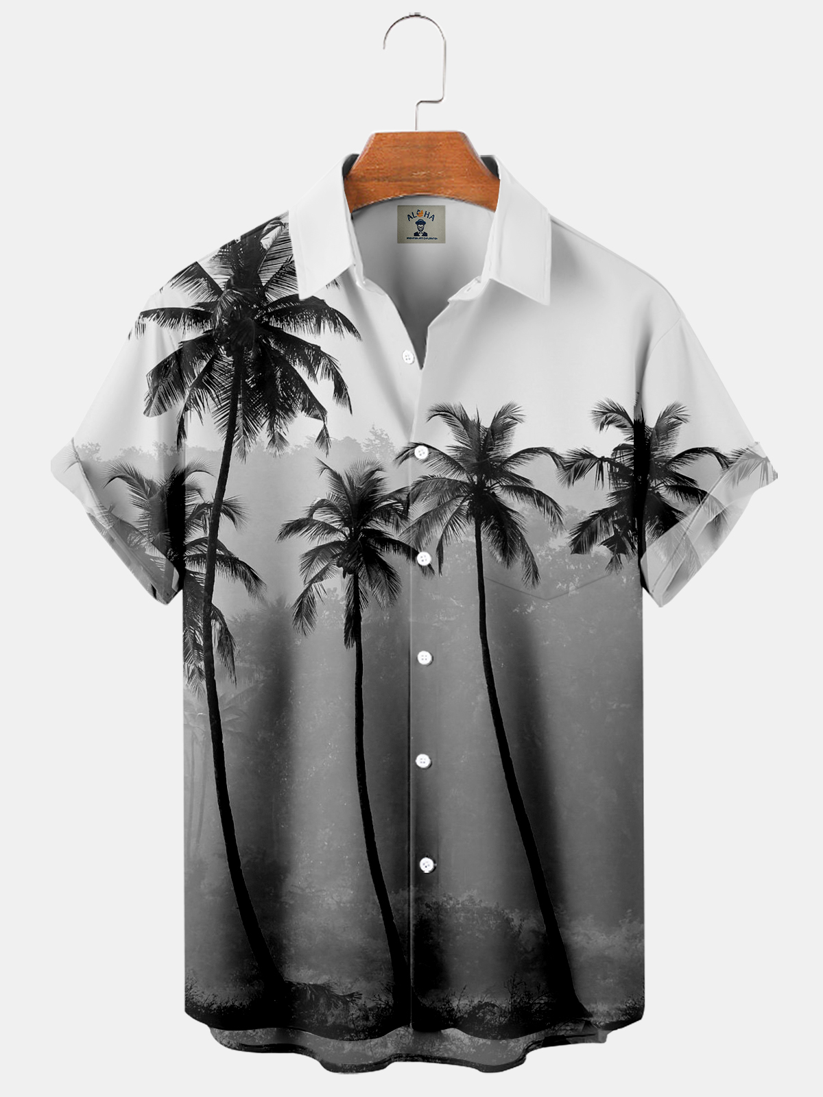 Men's Palm Tree Print Pocket Gradient Casual Hawaiian Short Sleeve Shirt-Garamode