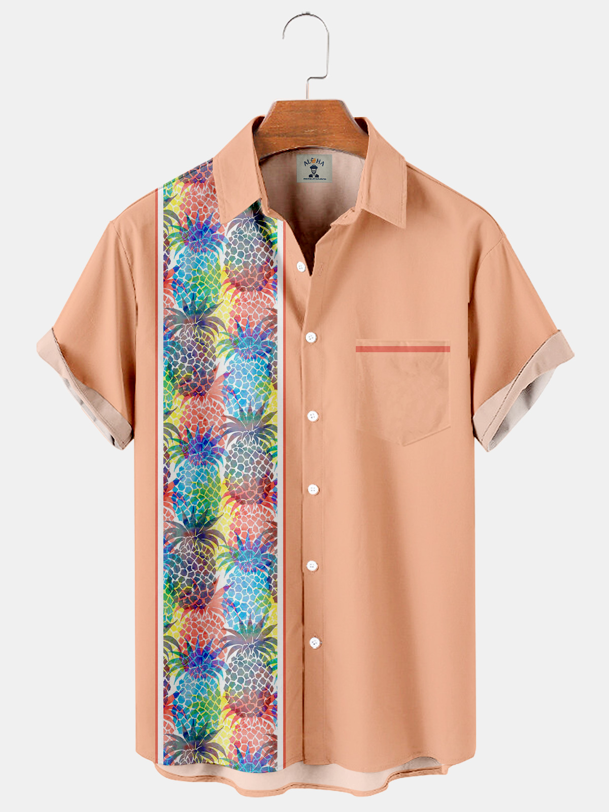 Gradient Pineapple Hawaiian Casual Loose Men's Plus Size Short Sleeve Shirt-Garamode