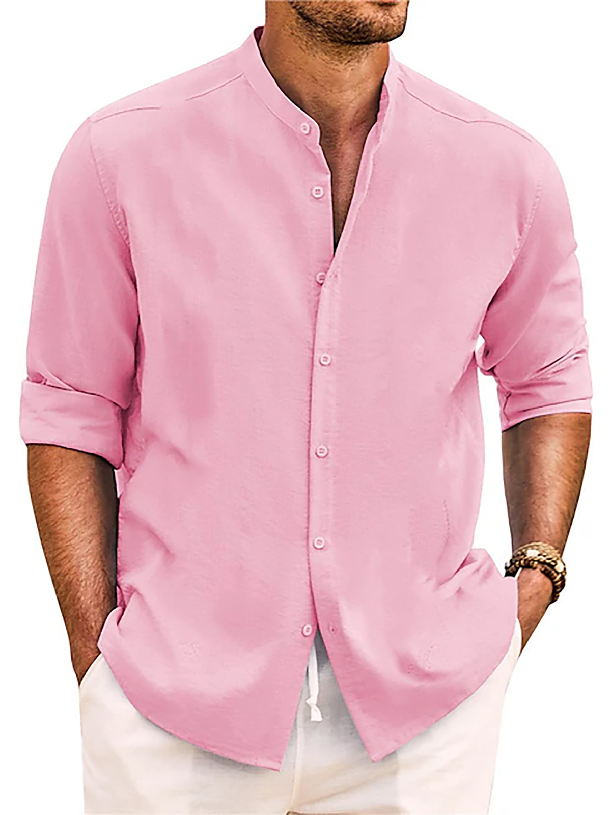 Men's Fashion Casual Stand Collar Long Sleeve Top-Garamode