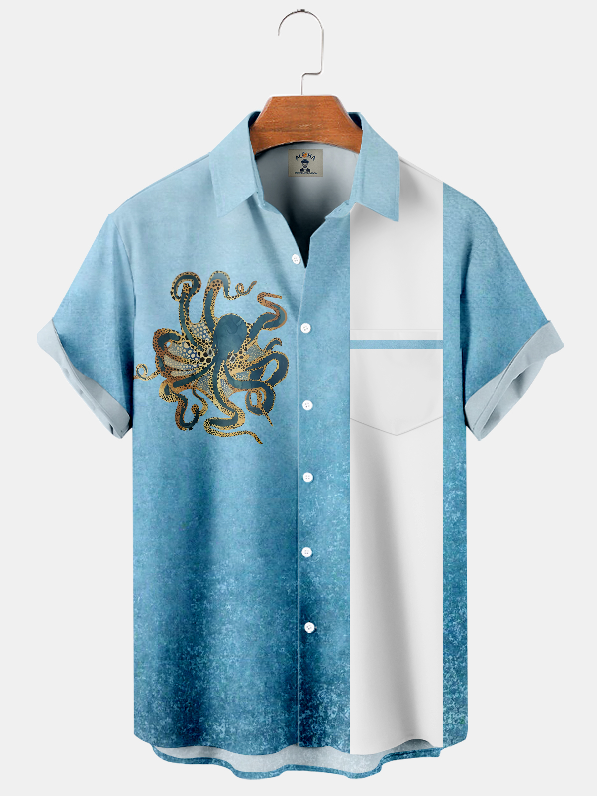 Men's Casual Octopus Contrast Print Short Sleeve Shirt-Garamode