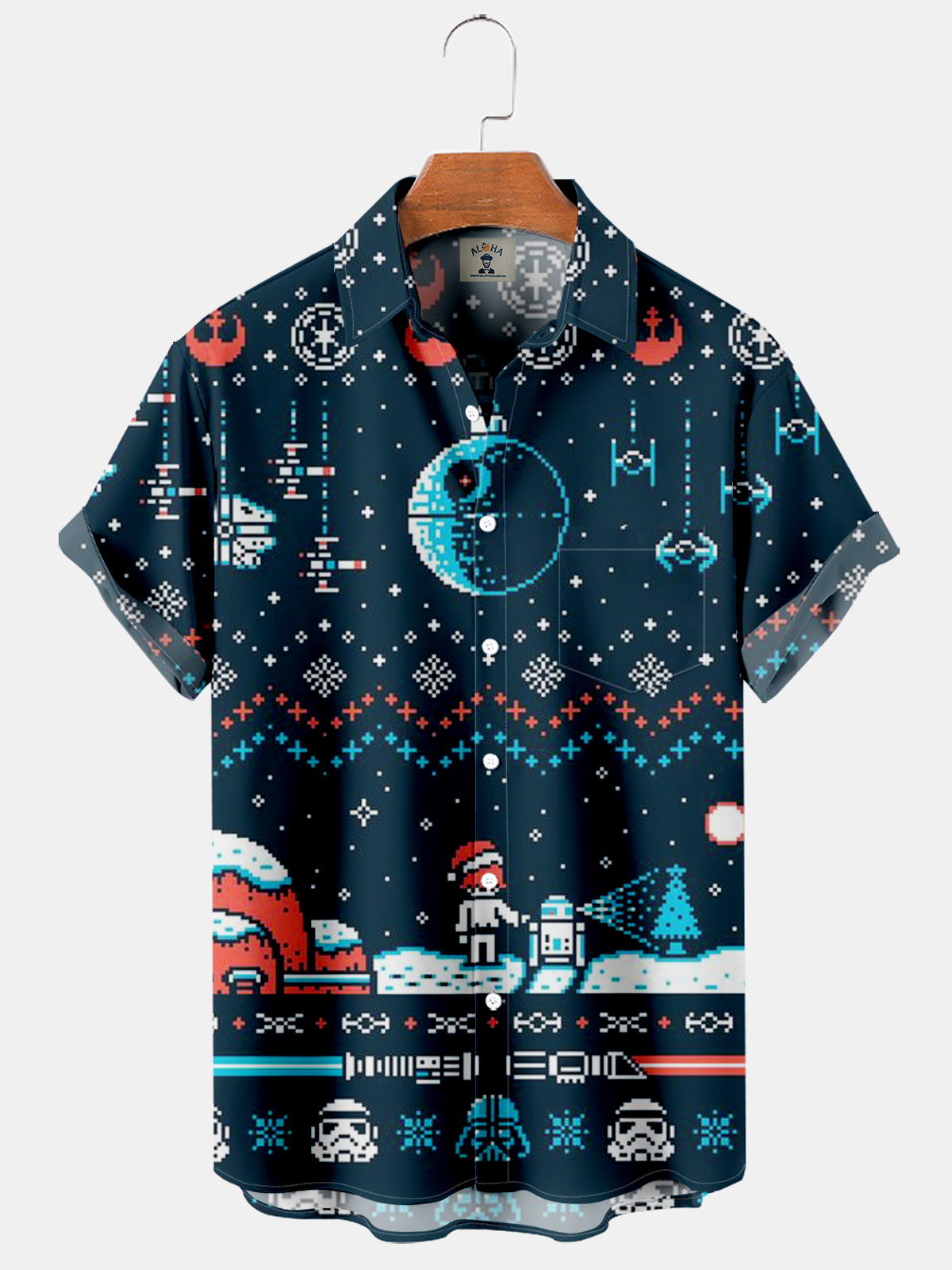 Christmas Fun Vintage Print Pocket Short Sleeve Shirt-Garamode