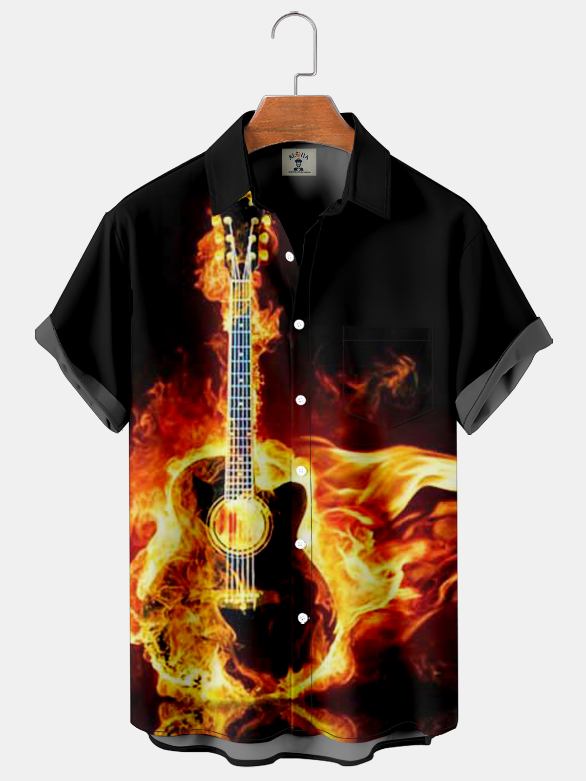 Flame Guitar Pocket Short Sleeve Shirt-Garamode