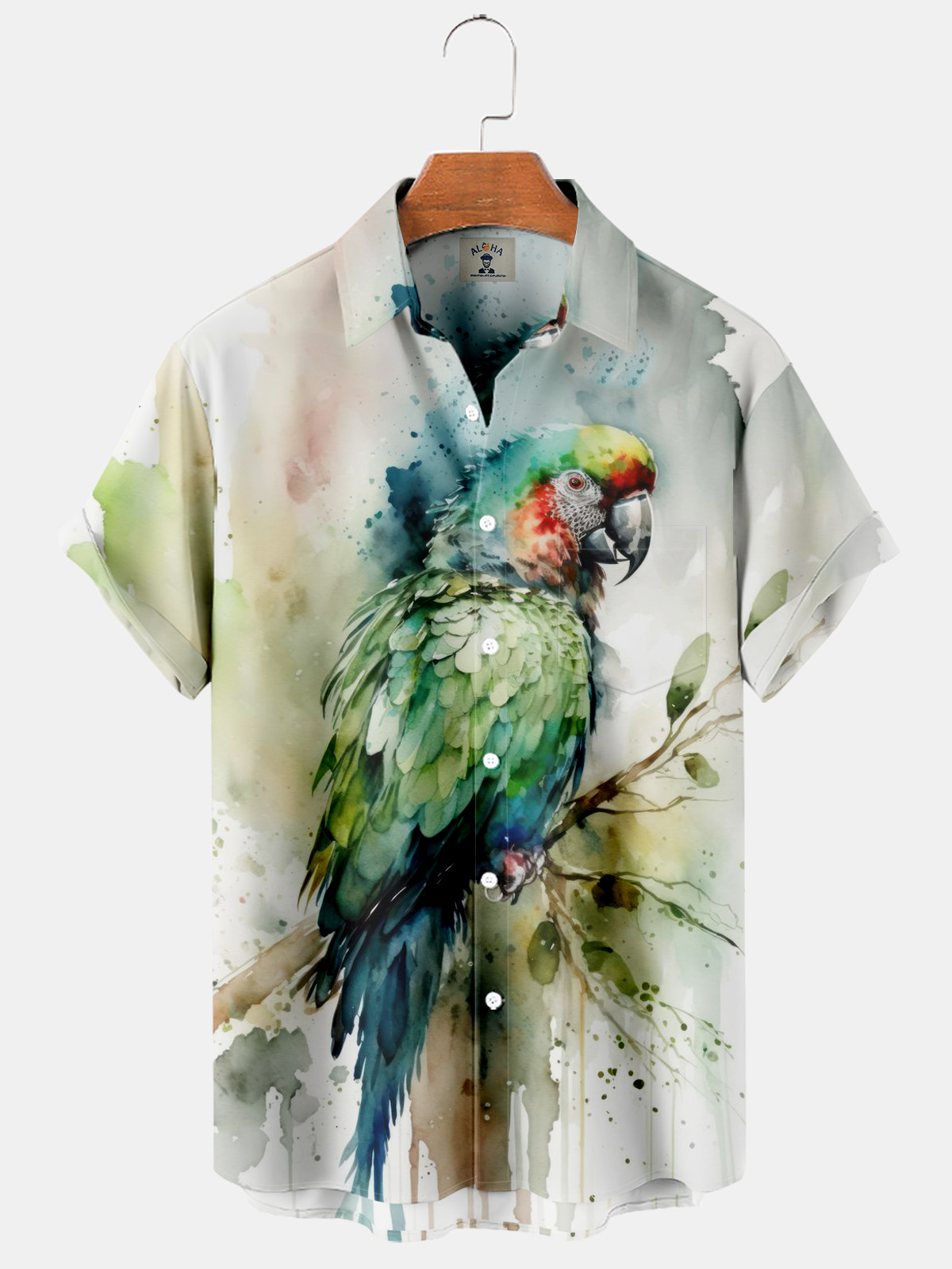 Hawaiian Parrot Print Pocket Short Sleeve Shirt-Garamode