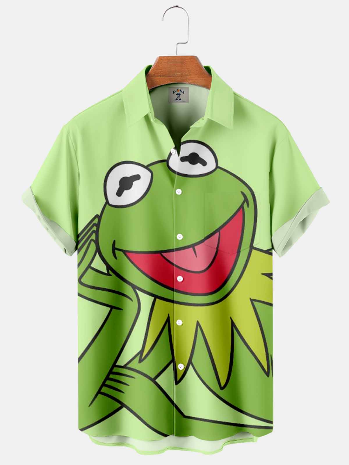 Men's Cartoon Kermit Pocket Fun Short Sleeve Shirt-Garamode