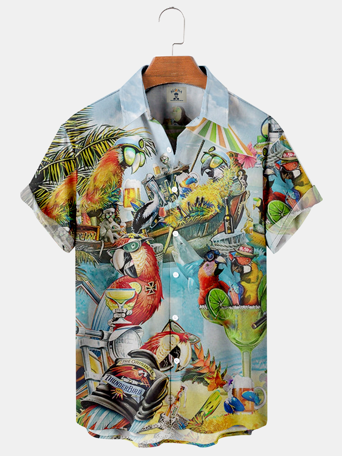 Men's Cocktail Parrot Party Hawaiian Short Sleeve Shirt-Garamode