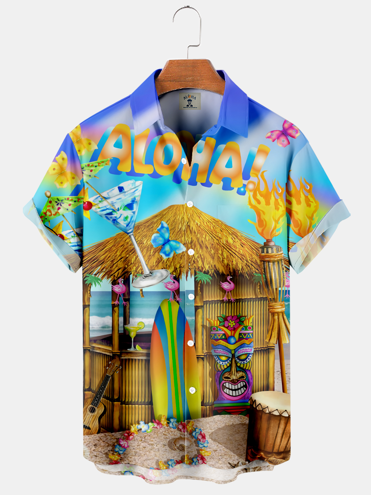Hawaiian Beach House ALOHA Print Short Sleeve Shirt-Garamode