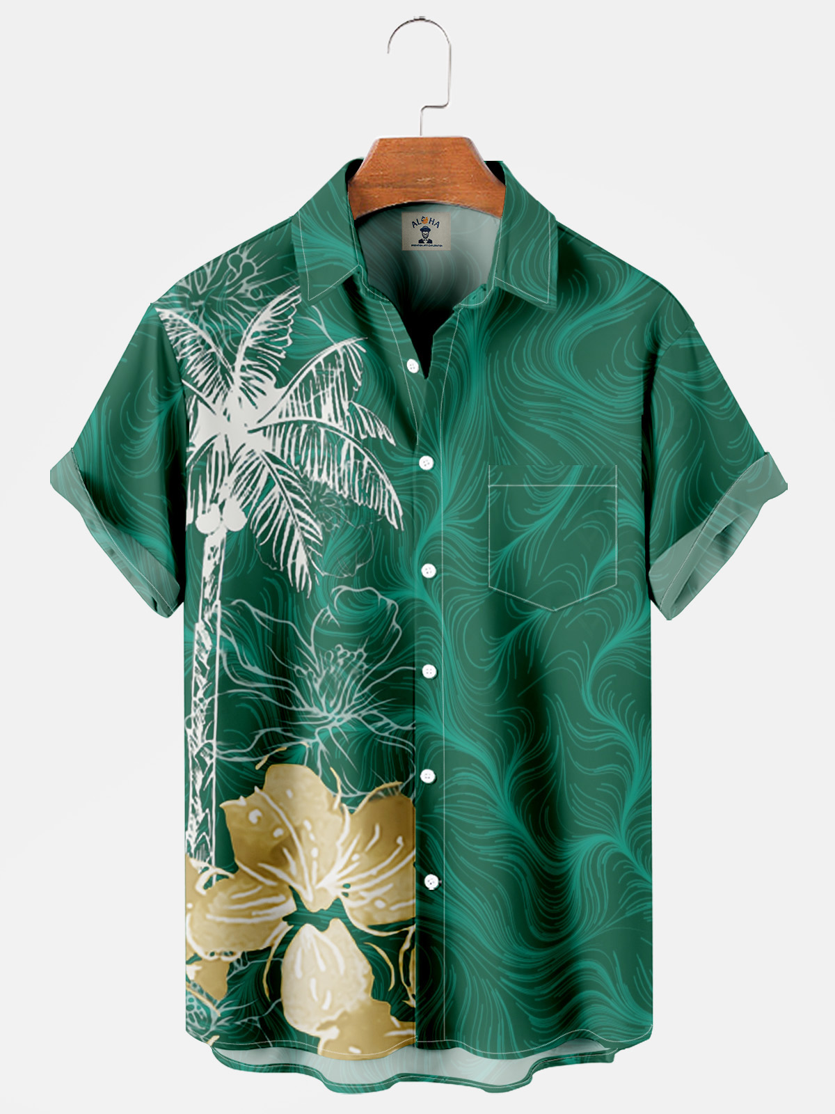 Hawaiian Coco Gradient Print Pocket Short Sleeve Shirt-Garamode