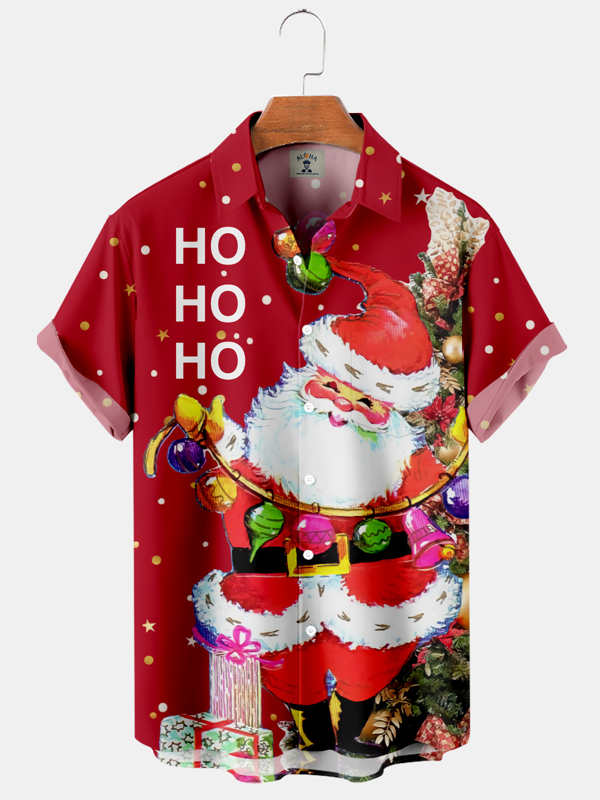 Men's Christmas Fun Santa Print Casual Short Sleeve Shirt-Garamode