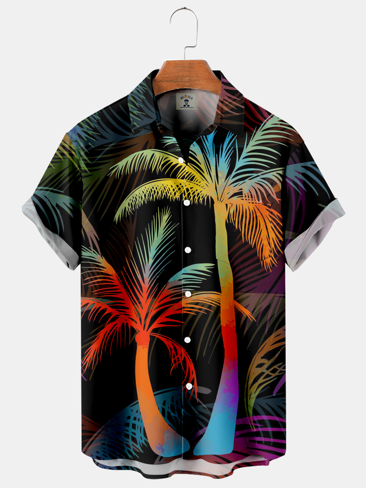 Men's Hawaiian Palm Leaf Coconut Print Short Sleeve Shirt-Garamode