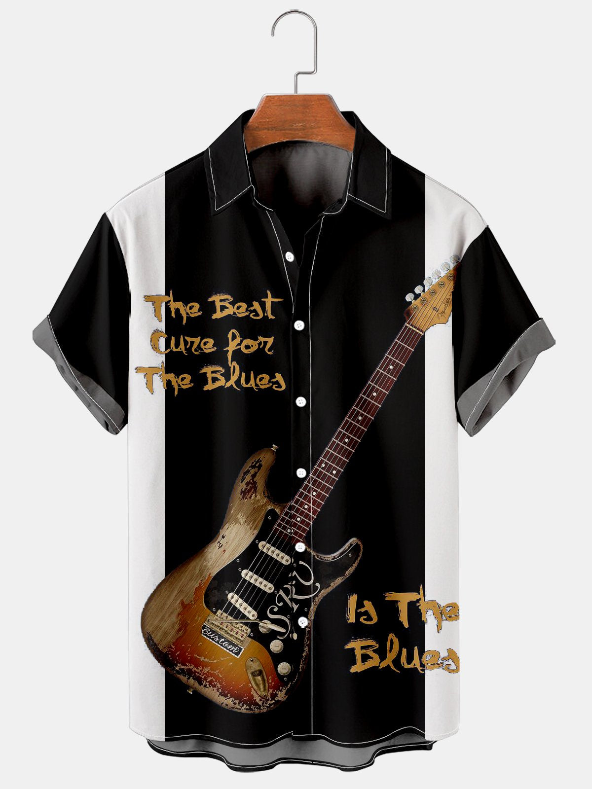 Men's Simple Splicing Guitar Casual Shirt-Garamode