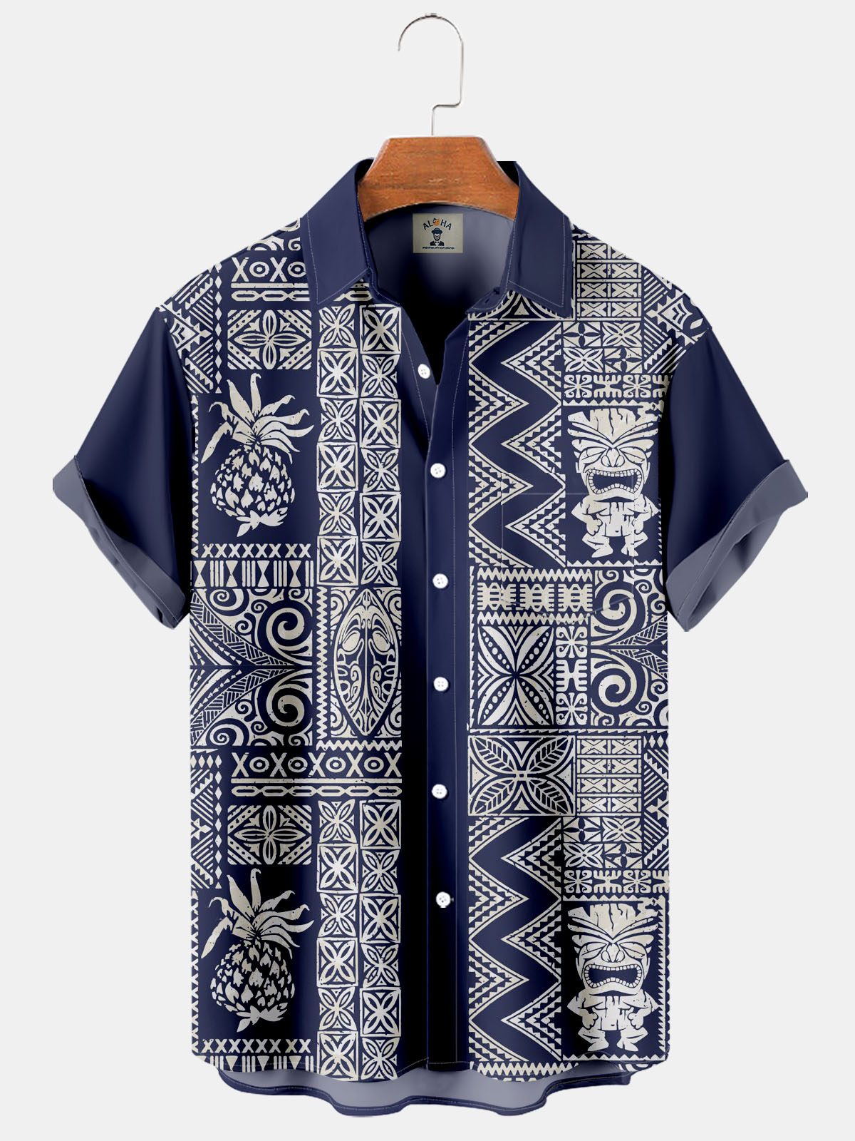 Hawaiian Vintage Ethnic Print Pocket Short Sleeve Shirt-Garamode