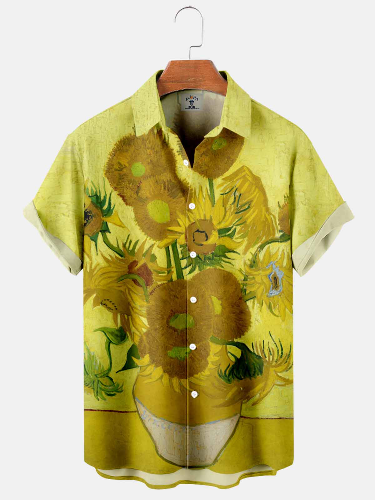 Men's Van Gogh Sunflower Print Pocket Hawaiian Short Sleeve Shirt-Garamode