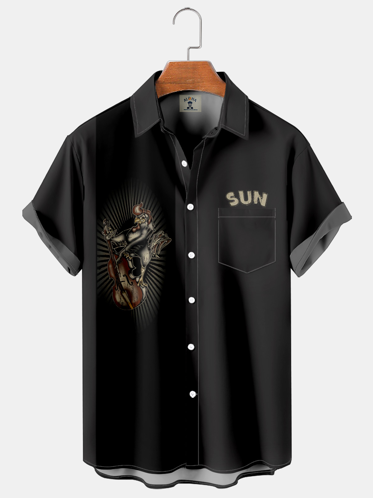 Sun Rock Music Print Short Sleeve Bowling Shirt-Garamode