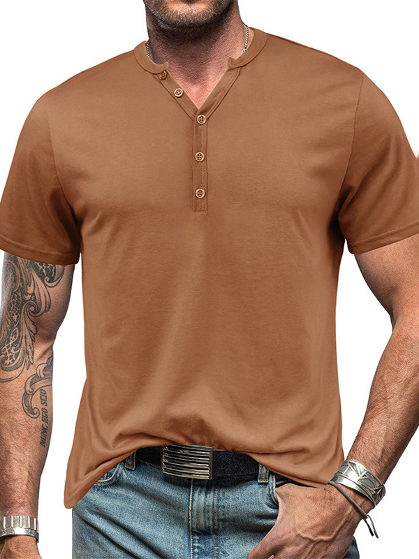 Men's Casual Henley Short Sleeve T-Shirt-Garamode