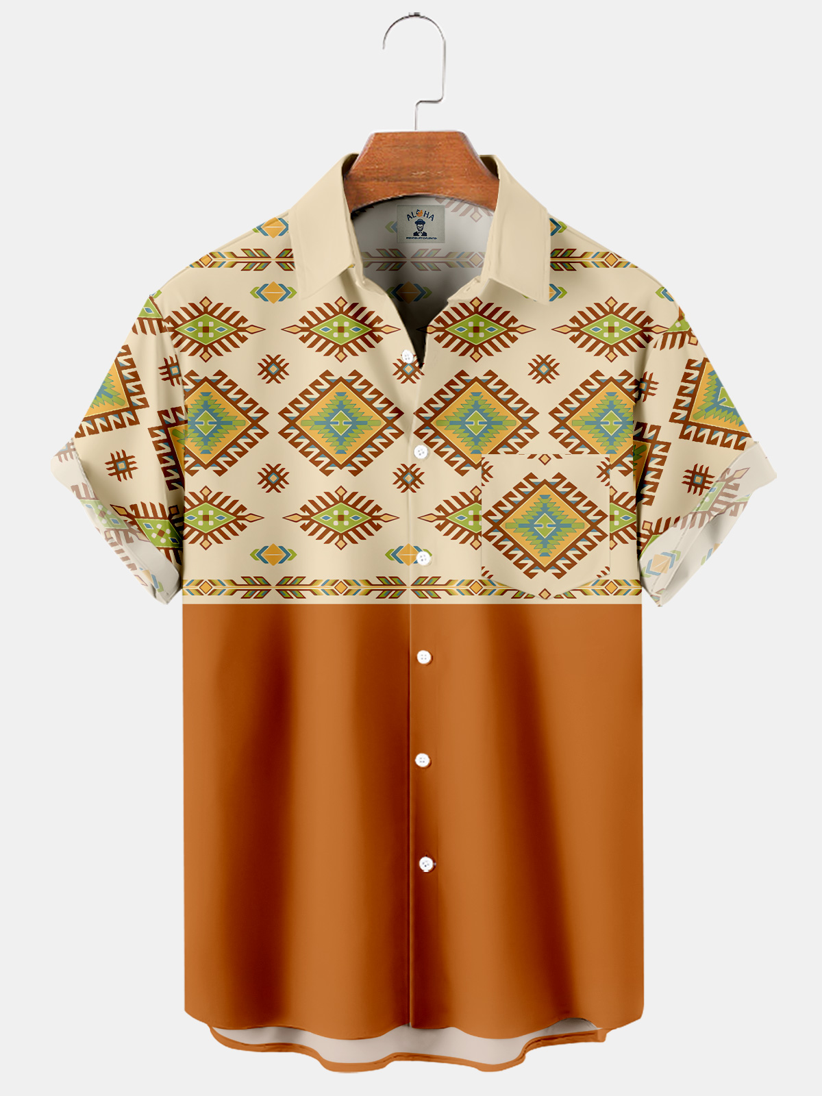 Men's Western Pattern Print Casual Loose Oversized Short Sleeve Shirt-Garamode