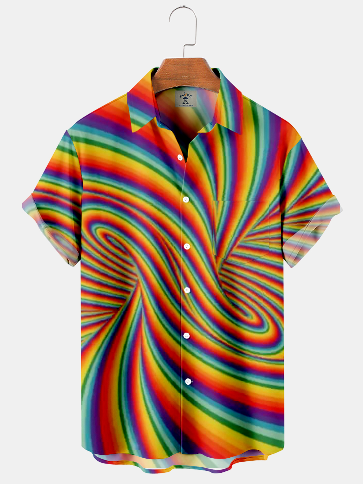 Men's Rainbow Print Dopamine Hawaiian Short Sleeve Shirt-Garamode