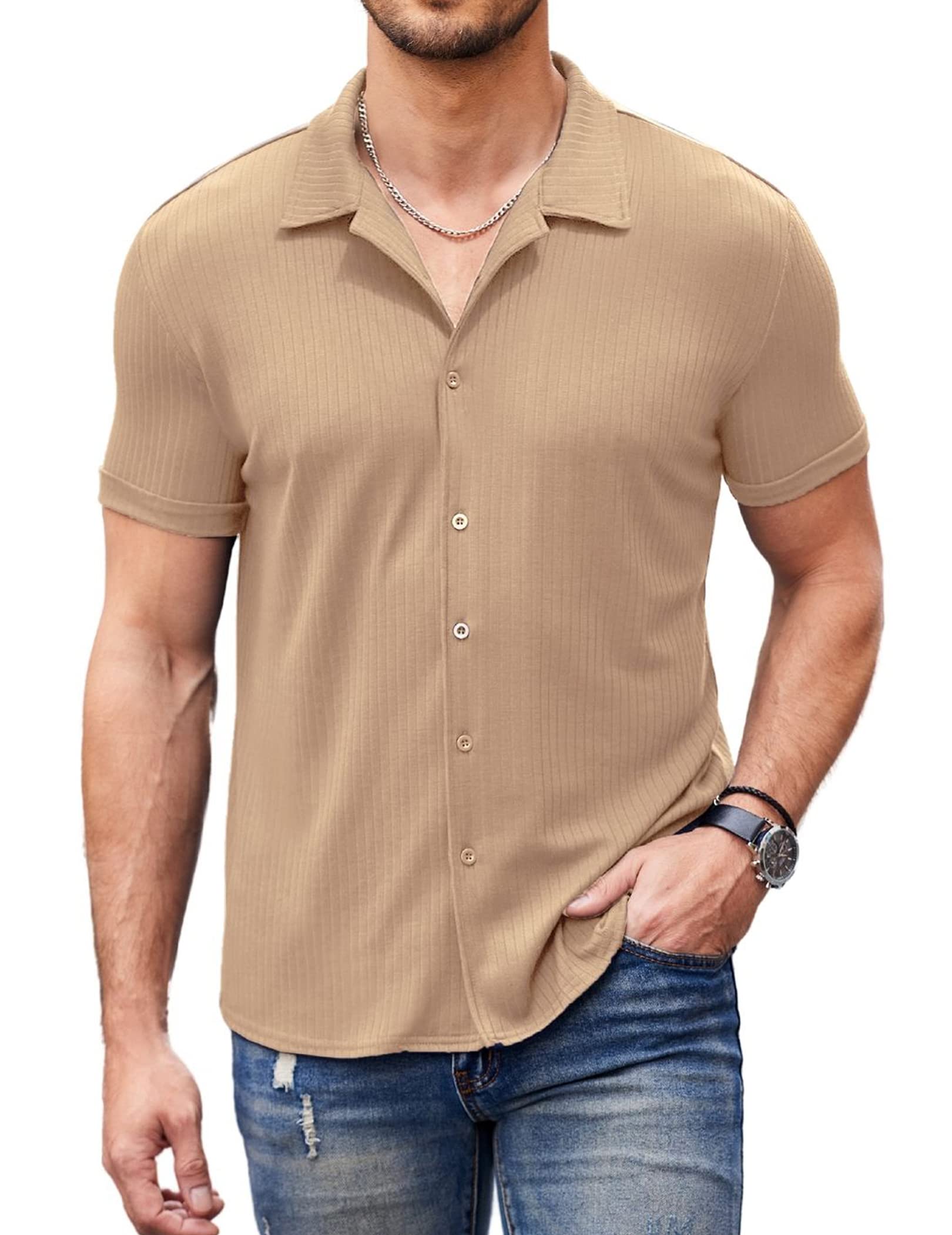 Men's Solid Color Knitted Cotton Stretch Casual Everyday Shirt-Garamode
