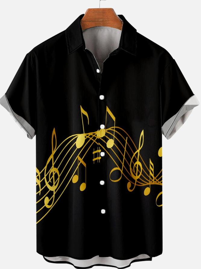 Men's Minimalist Music Symbol Print Shirt-Garamode
