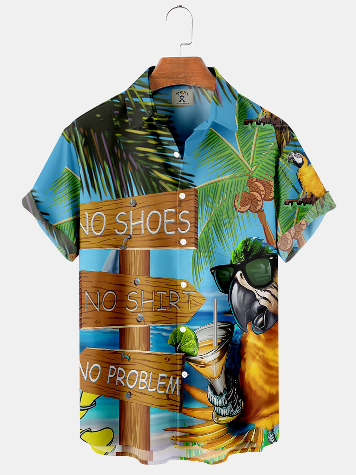 Hawaiian Parrot Print Short Sleeve Pocket Shirt-Garamode