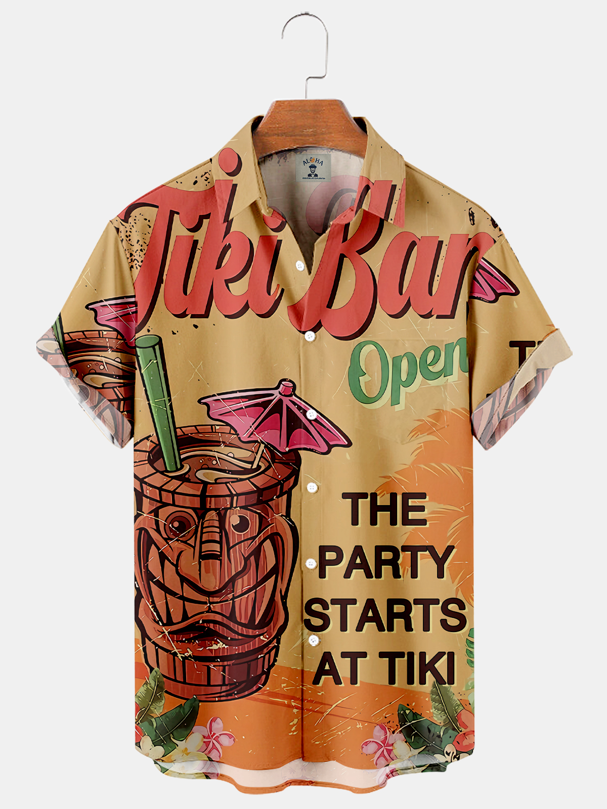 Men's Hawaiian tiki print casual loose oversized short-sleeved shirt-Garamode