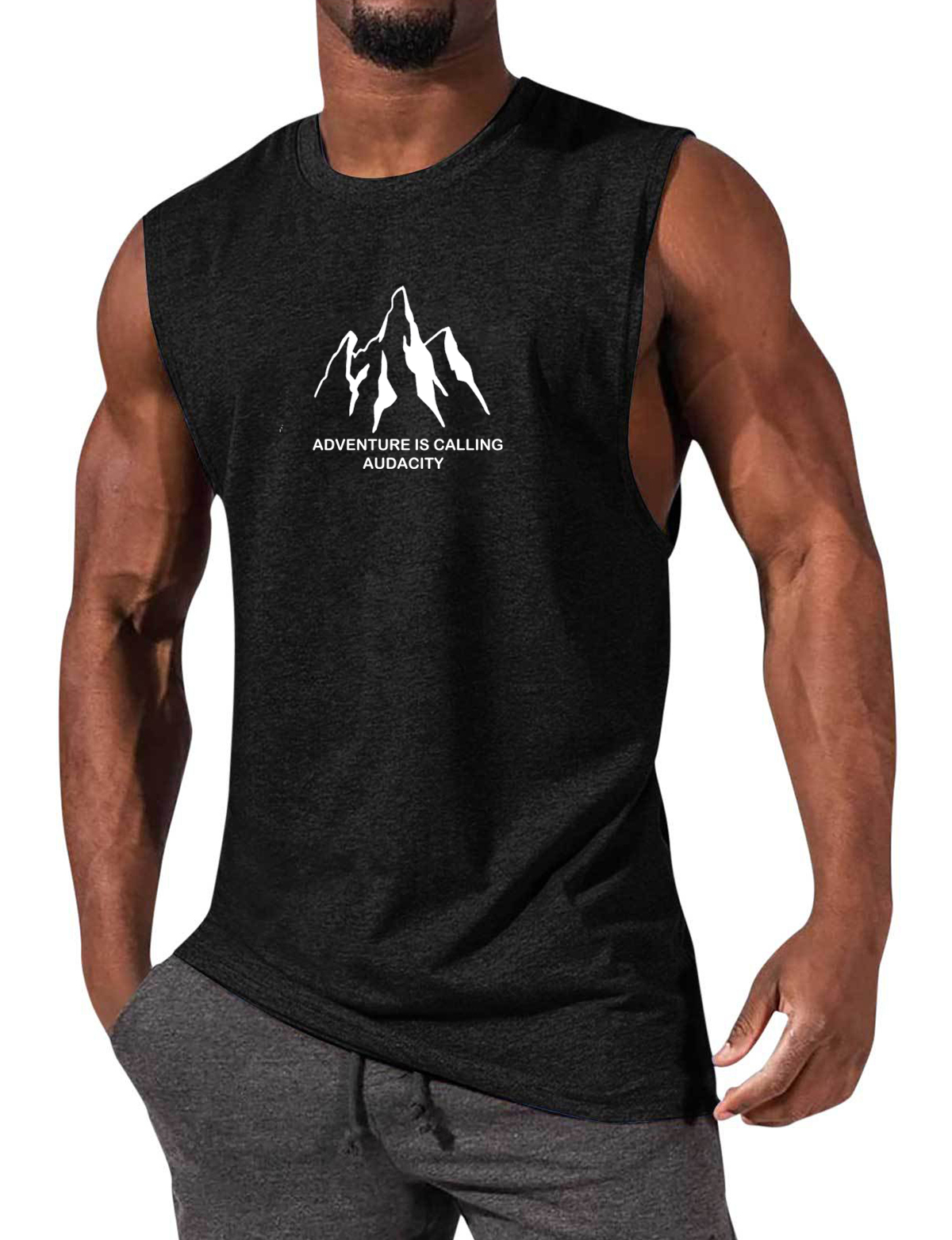 Men's Adventure Is Calling Audacity Print Hawaiian Sleeveless T-Shirt-Garamode