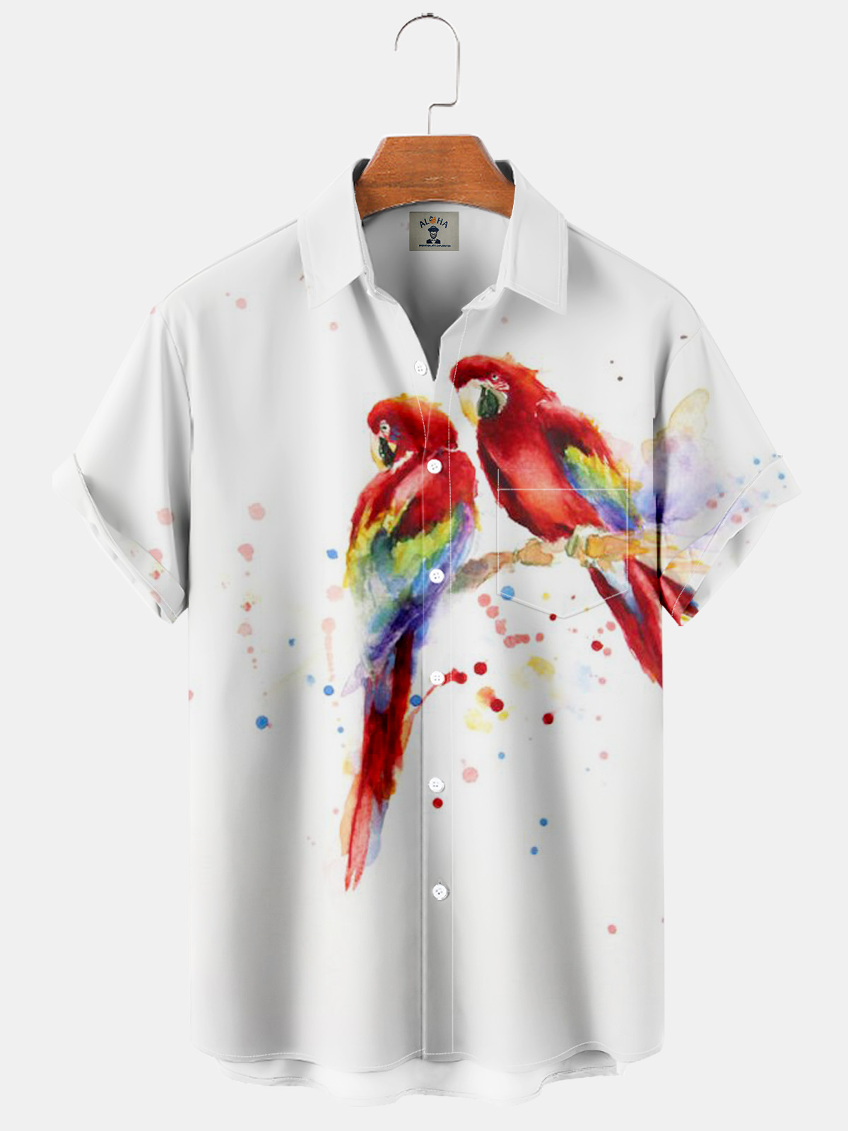 Hawaiian Couple Parrot Print Pocket Short Sleeve Shirt-Garamode
