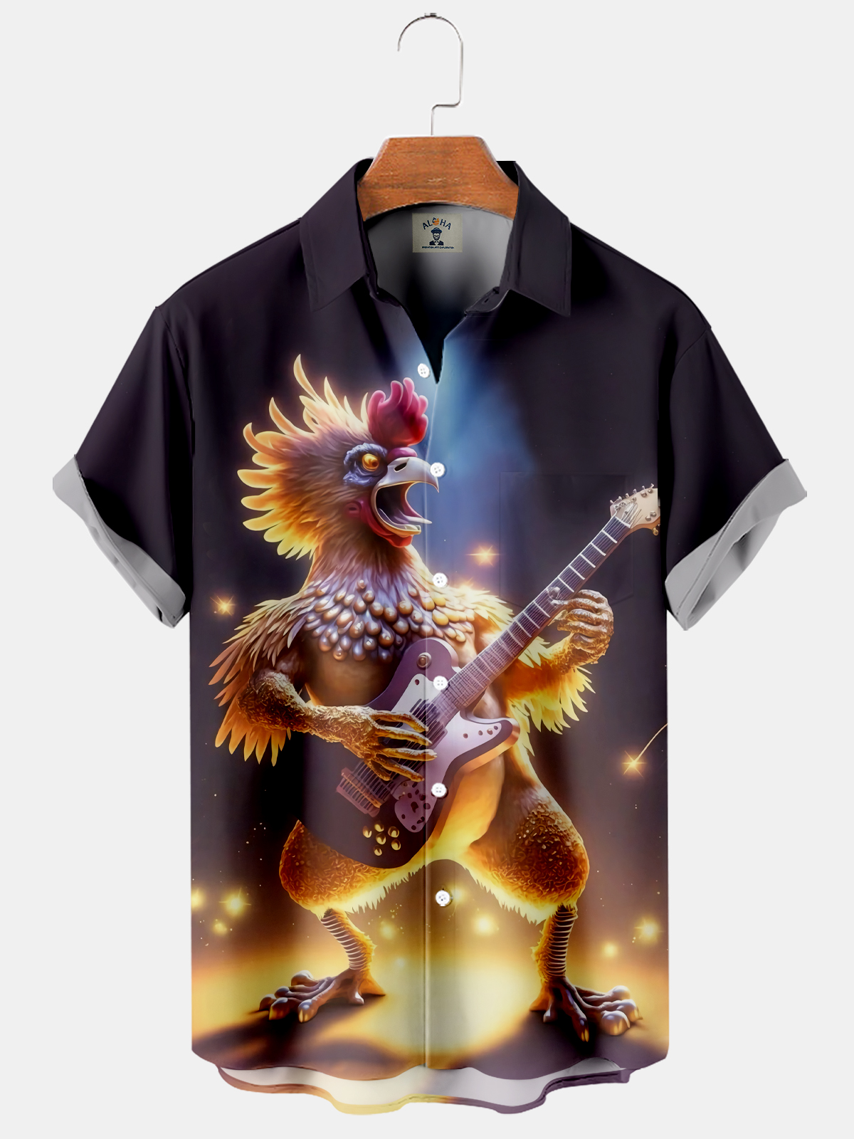 Men's Hawaiian Cool Rooster Print Skirt Playing Guitar-Garamode