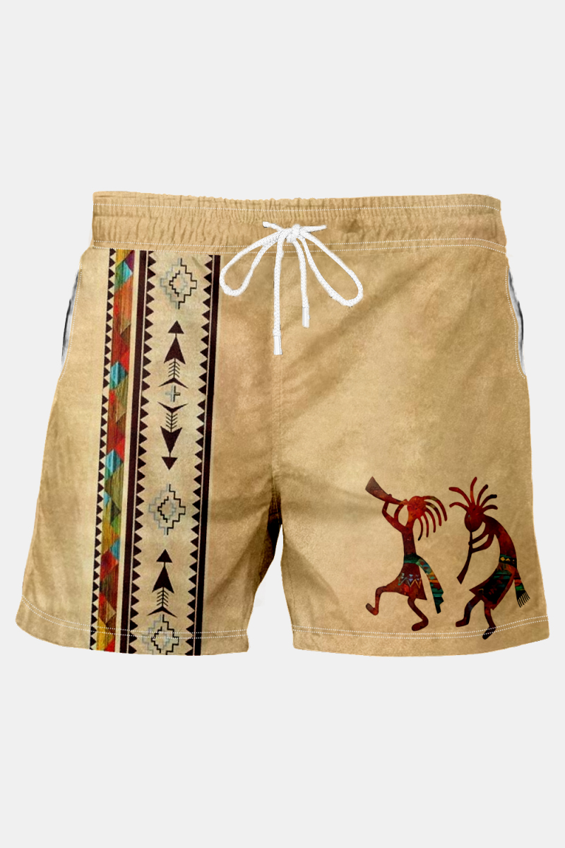 Men's Retro Stripe KOKOPELLI Print Casual Shorts-Garamode