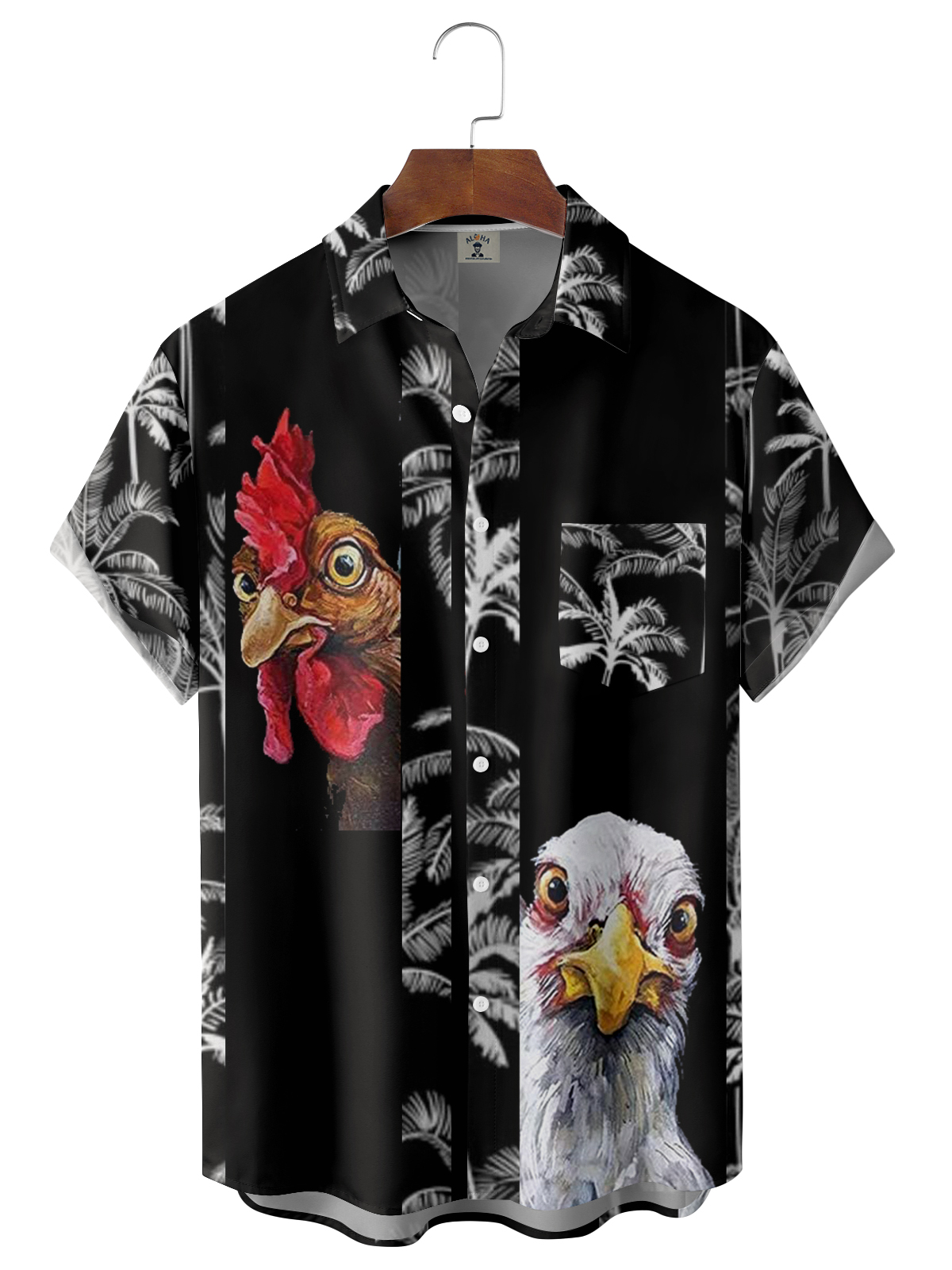 Men's Cock Panel Palm Tree Short Sleeve Shirt-Garamode