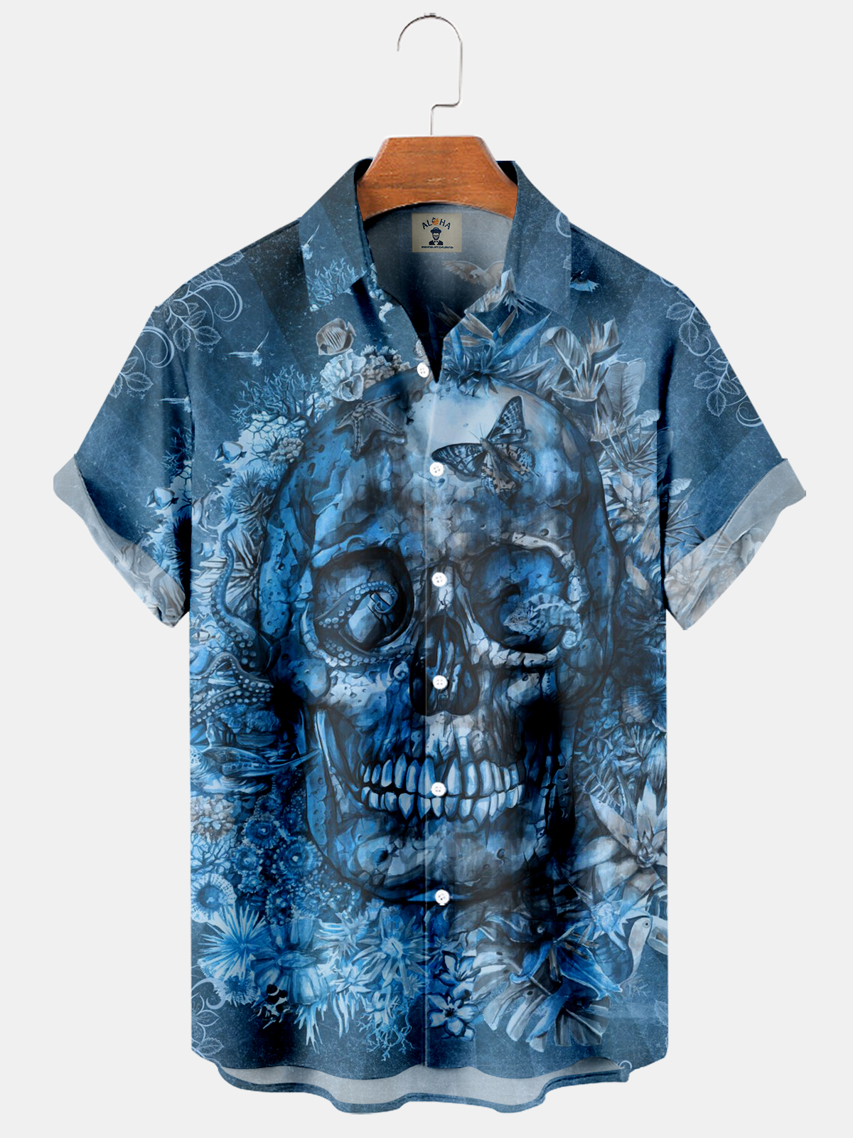 Men's Skull Print Pocket Casual Short Sleeve Shirt-Garamode