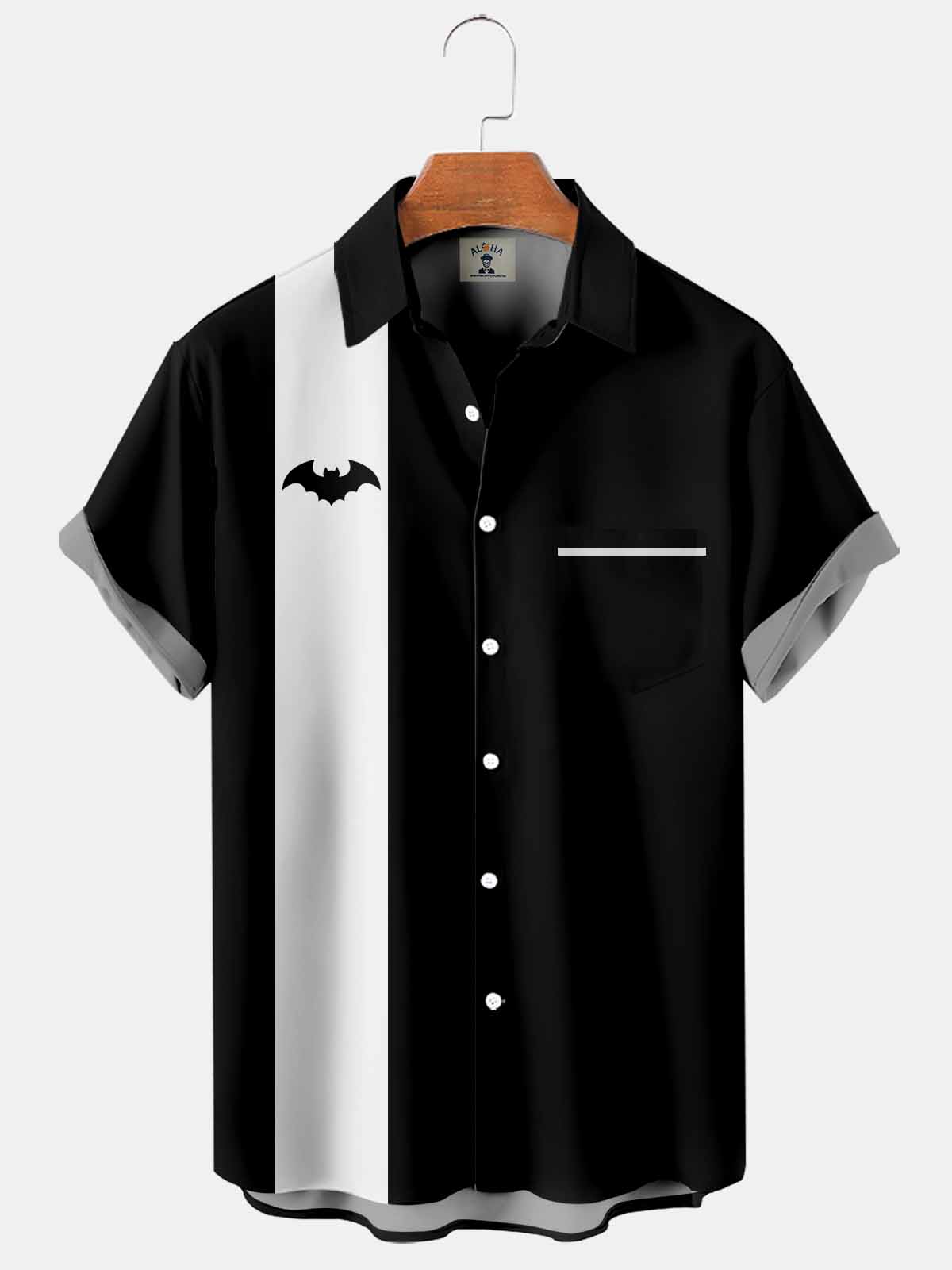 Men's Bat Dracula Halloween Print Pocket Short Sleeve Shirt-Garamode
