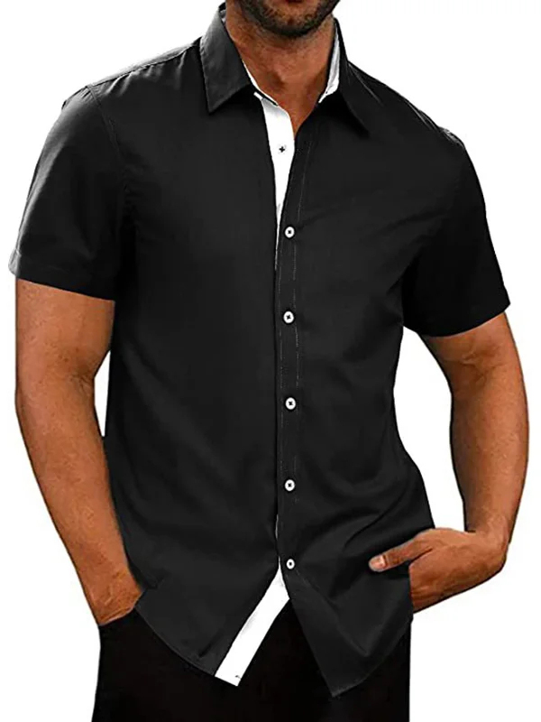 Men's Cotton And Linen Contrast Solid Color Basic Casual Short Sleeved Shirt-Garamode