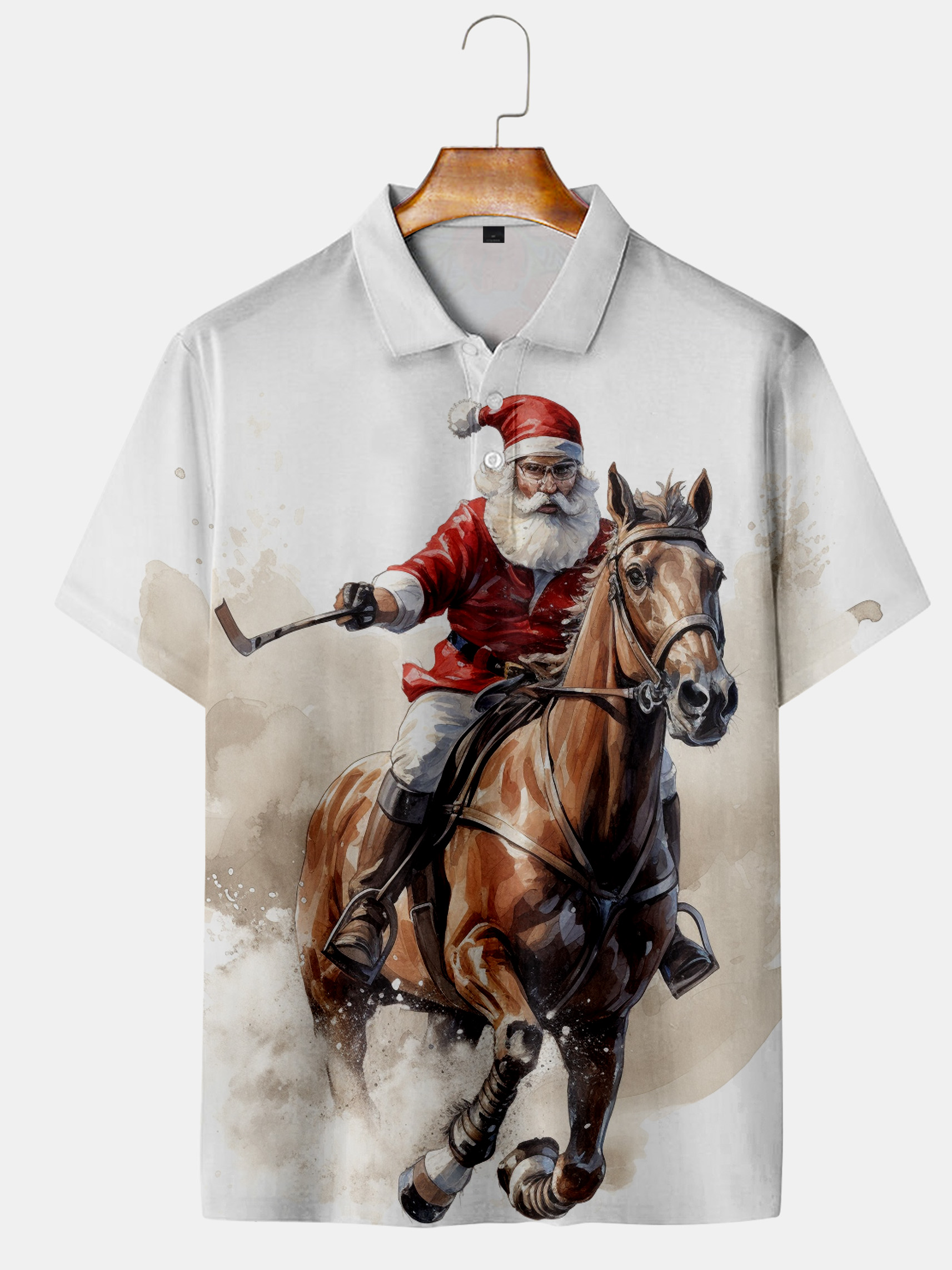 Christmas Santa Claus playing polo print polo shirt-Garamode