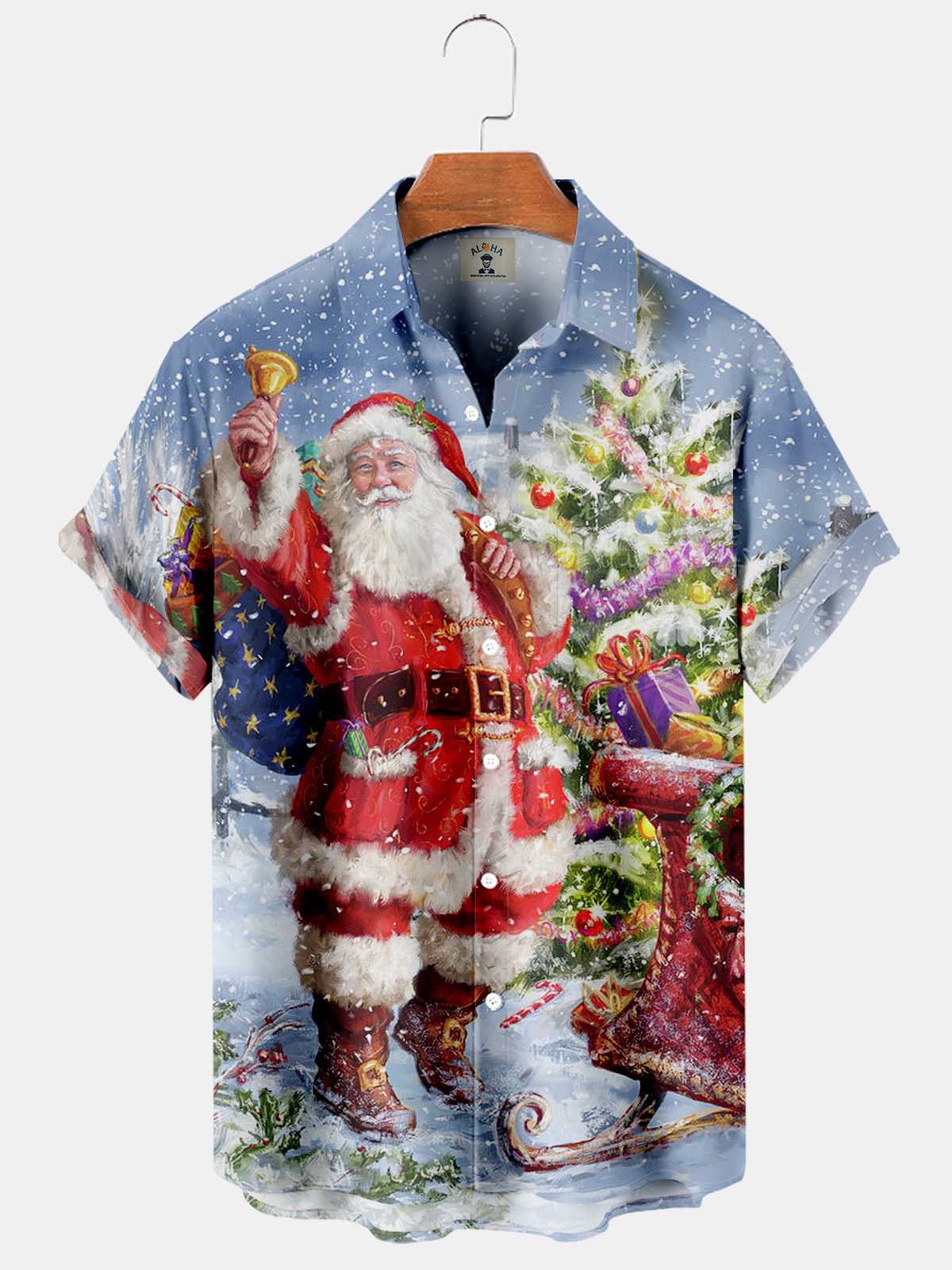 Santa Fun Print Pocket Short Sleeve Shirt-Garamode