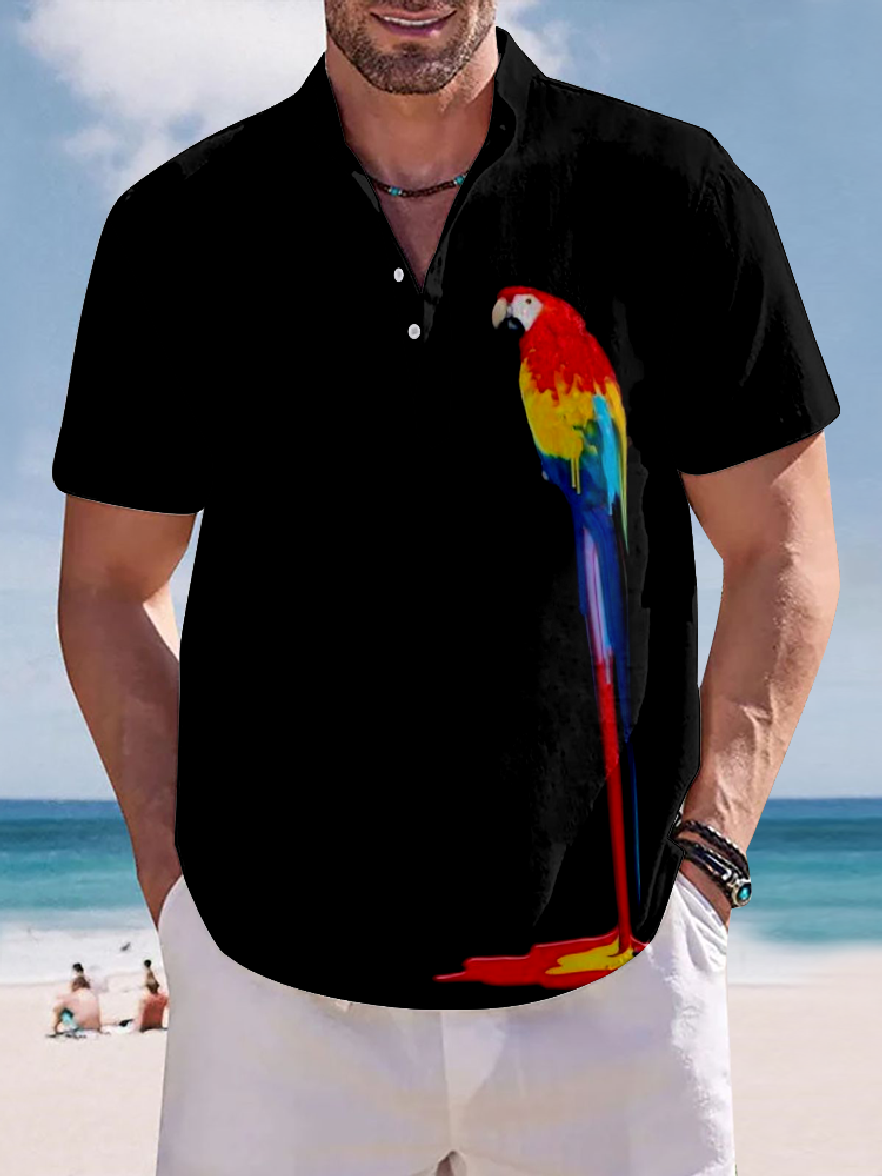 Men's Printed Stand Collar Short Sleeve Shirt-Garamode