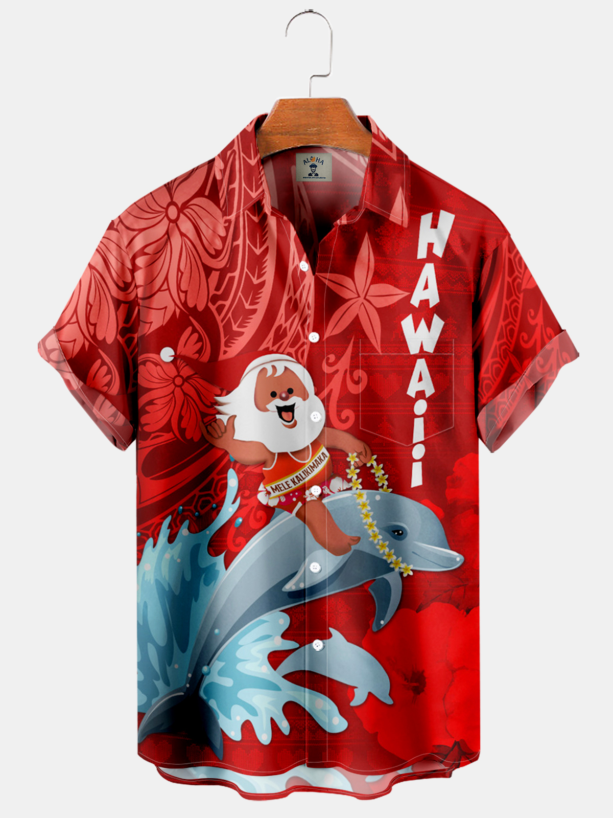 Vintage Hawaiian Puffer Print Pocket Short Sleeve Shirt-Garamode