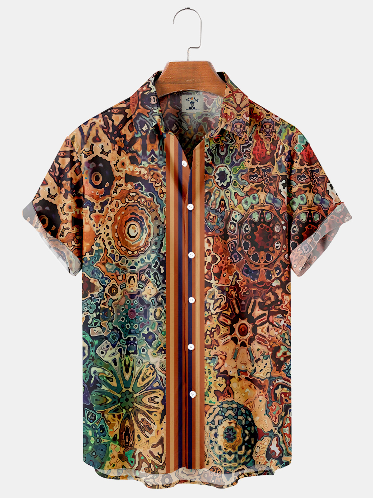 Hippie Casual Loose Men's Plus Size Short Sleeve Shirt-Garamode