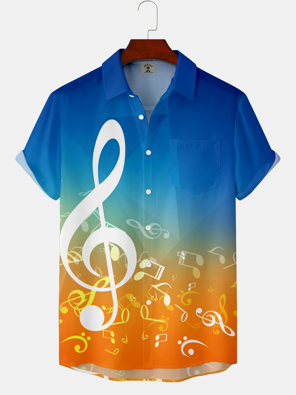 Men's Everyday Gradient Musical Notation Print Short Sleeve Shirt-Garamode