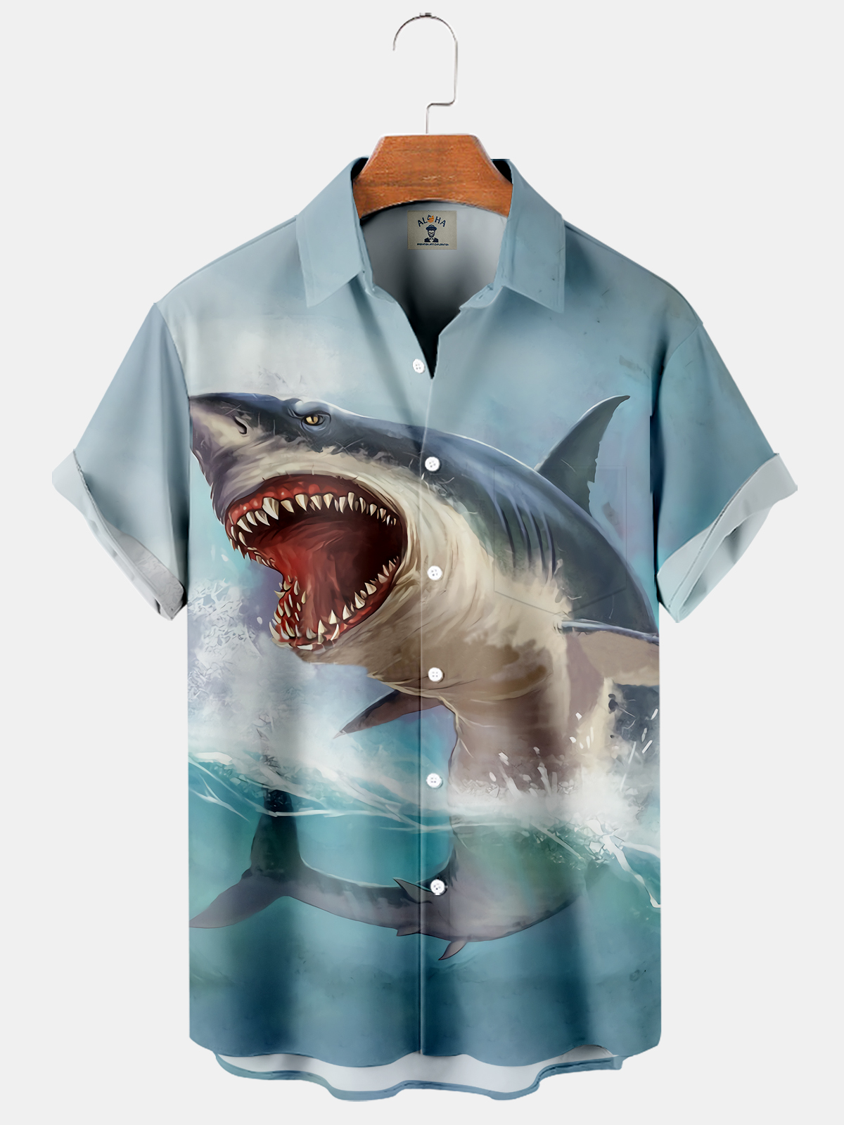 Men's Hawaiian Sea Shark Print Short Sleeve Shirt-Garamode