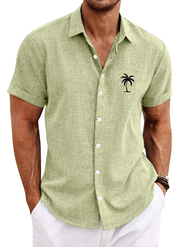 Men's Hawaiian Palm Print Short Sleeve Shirt-Garamode