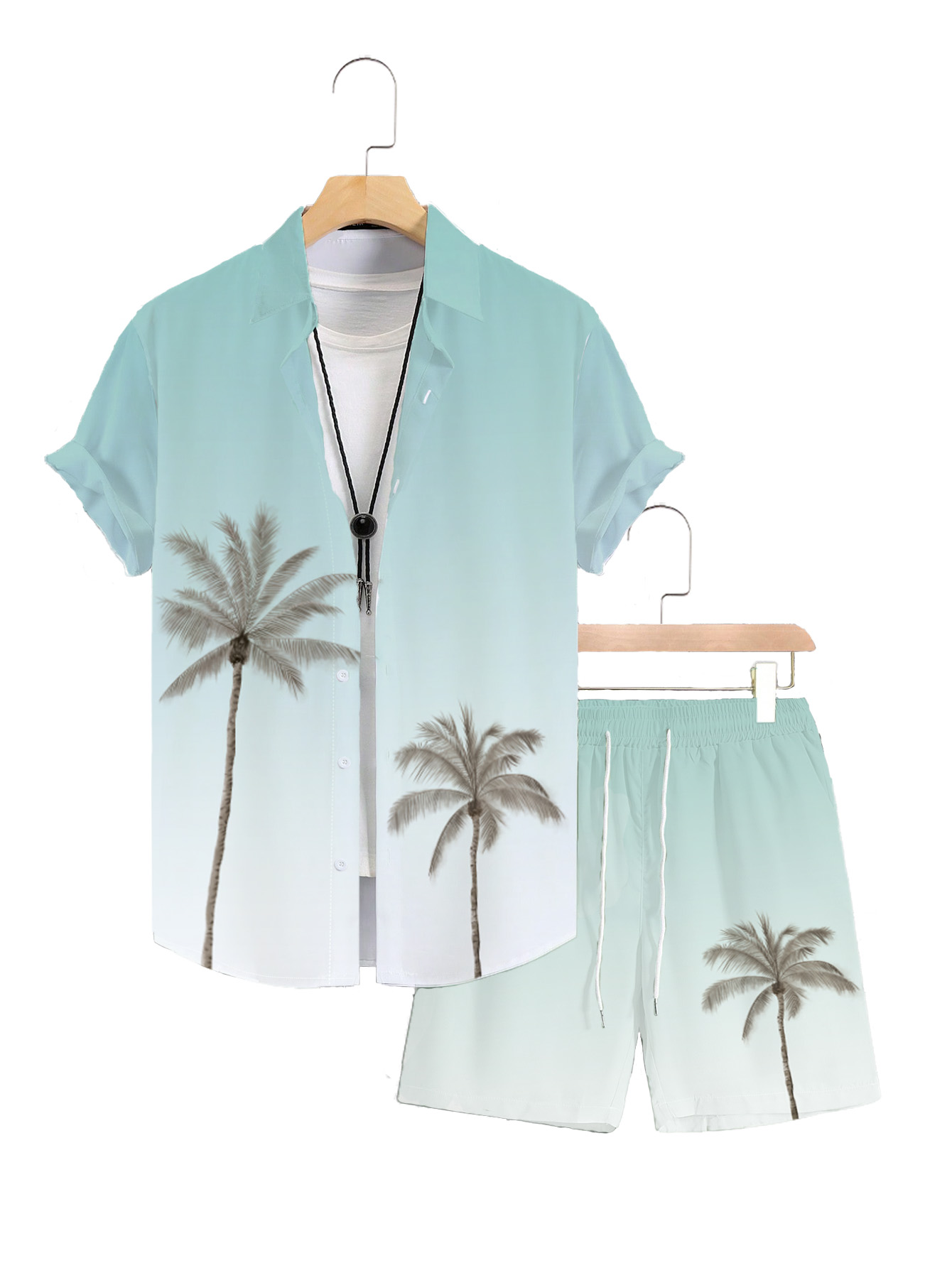 Men's Hawaiian Coco Print Short Sleeve Shorts Set-Garamode
