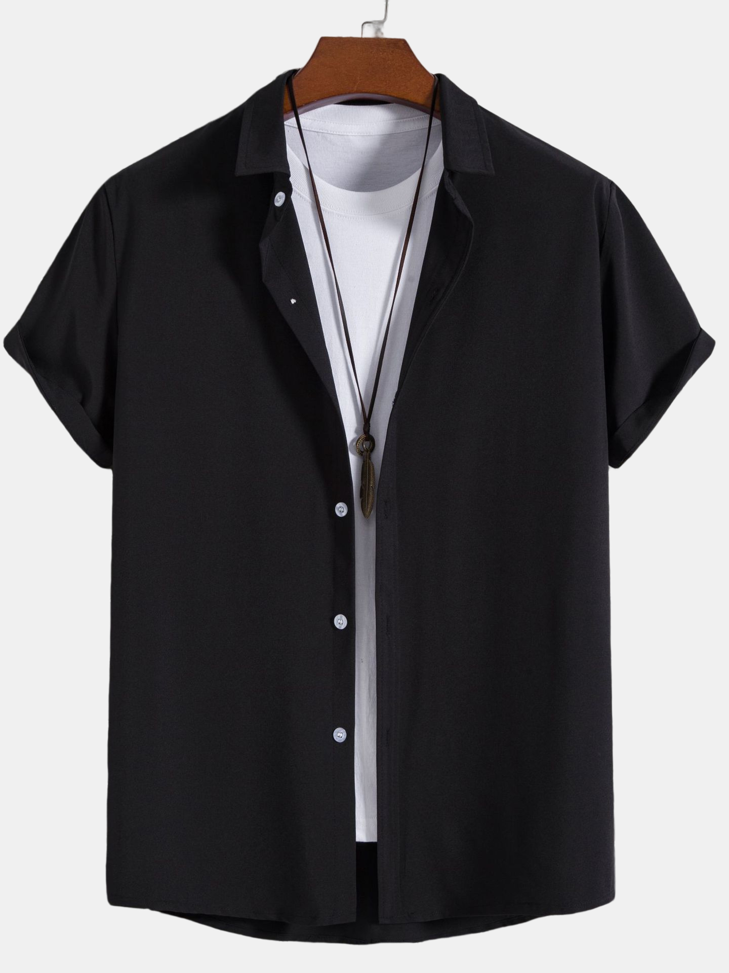 Men's Shirt Collar Simple Solid Color Short Sleeves Shirt-Garamode