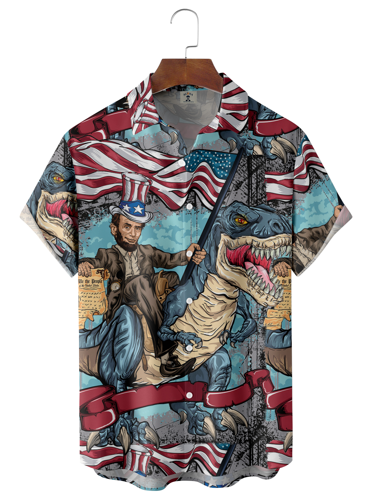 American Flag Casual Loose Men's Short Sleeve Shirt-Garamode