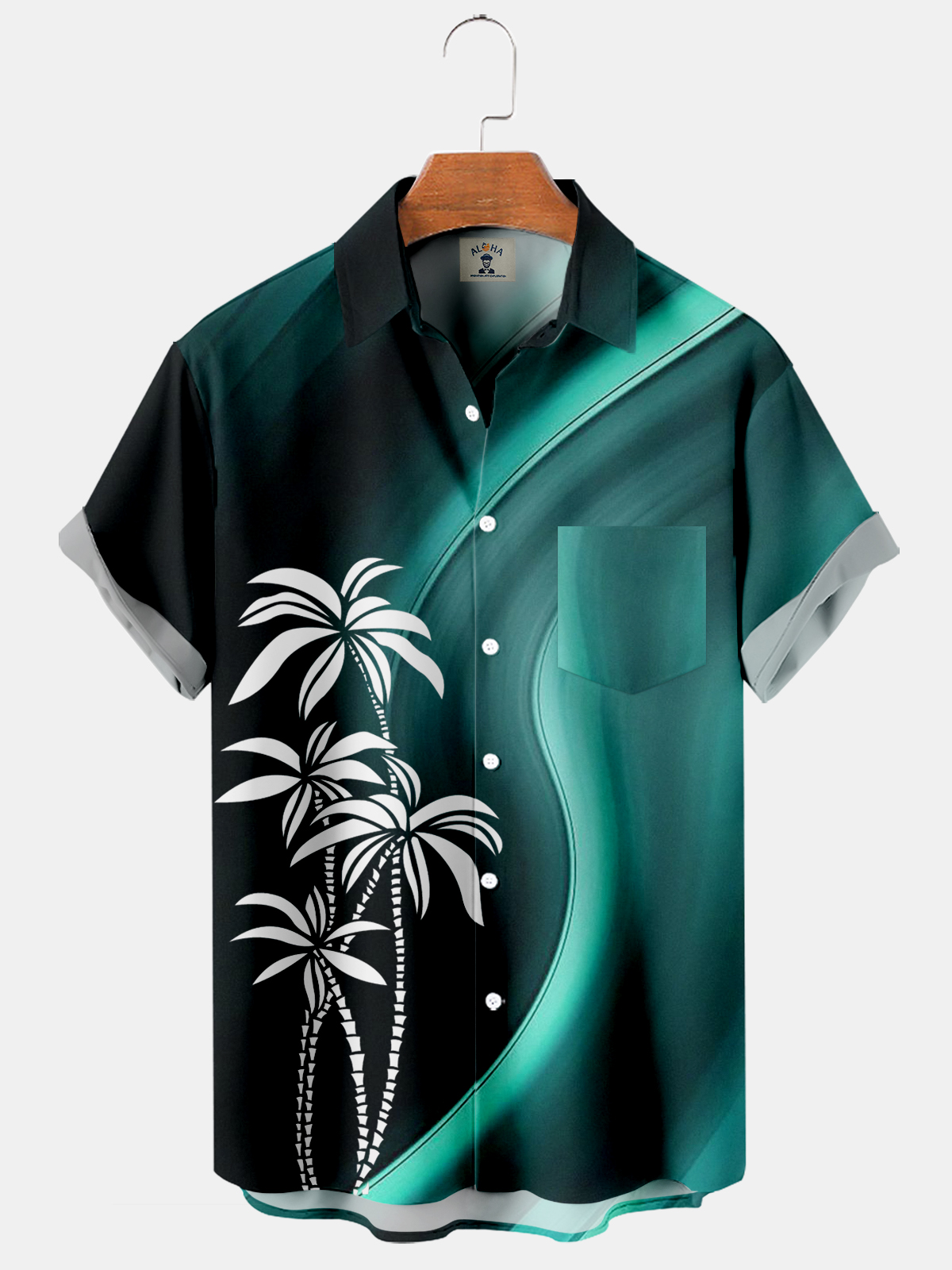 Men's Casual Hawaiian Palm Tree Streamer Print Short Sleeve Shirt-Garamode