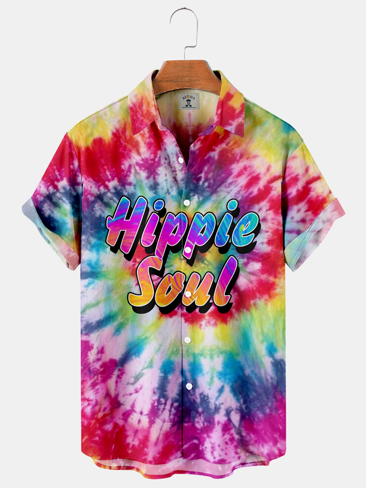 Hippie Gradient Casual Loose Men's Plus Size Short Sleeve Shirt-Garamode