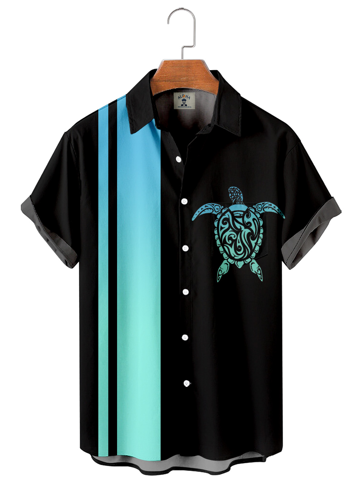 Men's Stylish Beach Turtle Print Short Sleeve Shirt-Garamode