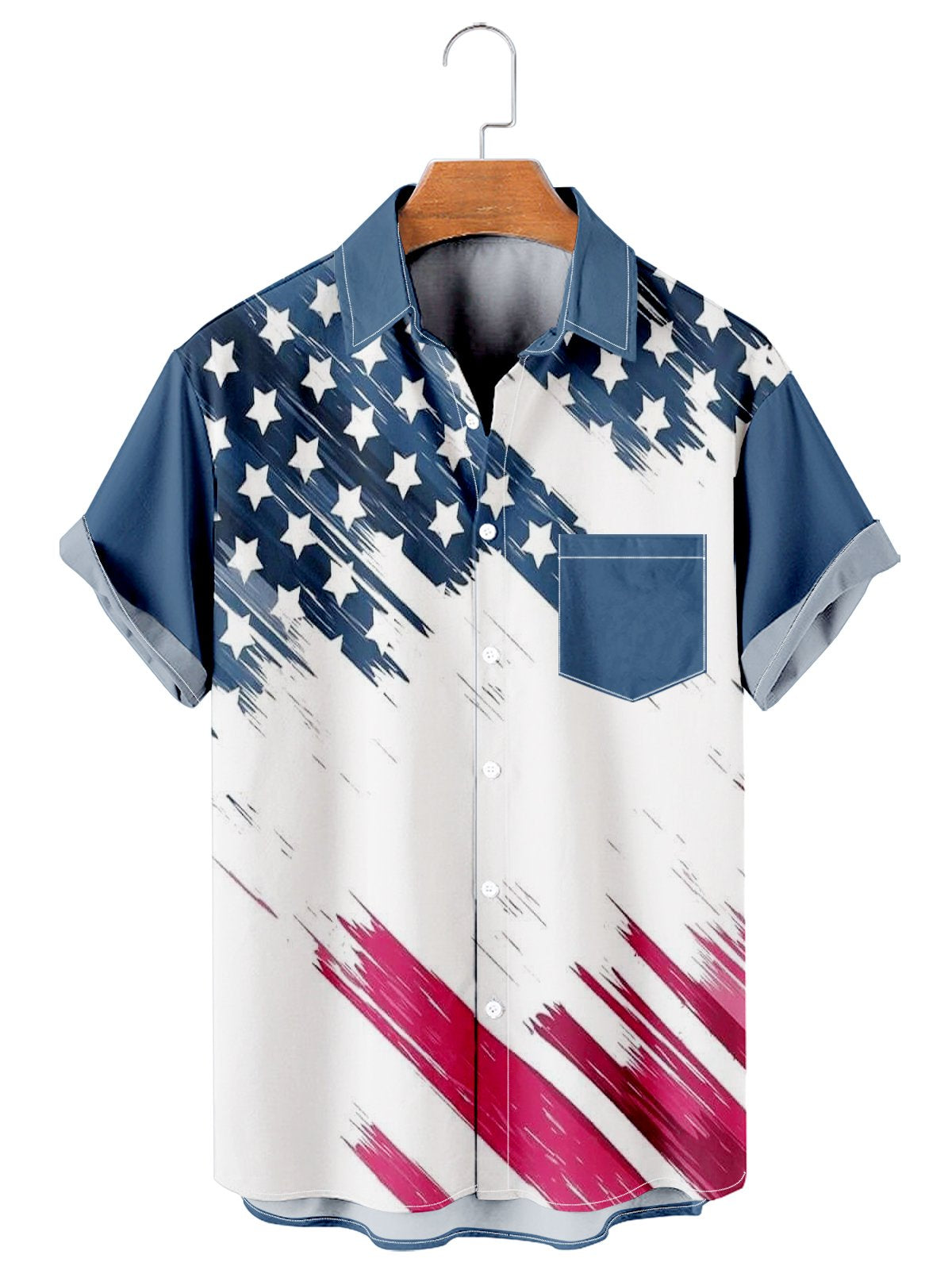 Simple Gradient American Flag Casual Men's Shirt-Garamode